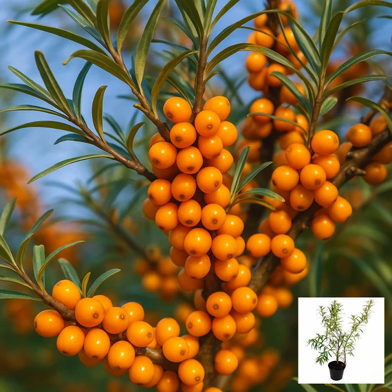 Homoktövis – a pajzs (Hippophae rhamnoides - 2 db termő és porzó)