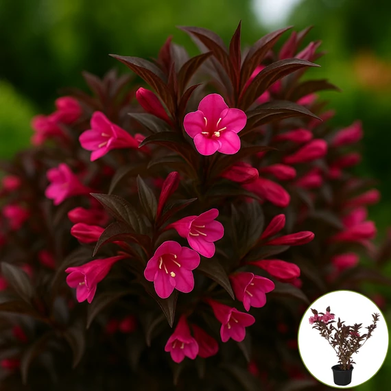Weigela florida 'Alexandra' - Bordó levelű, bordó virágú rózsalonc